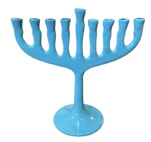 Picture of Aluminum Candle Menorah Curved Design Round Base Blue